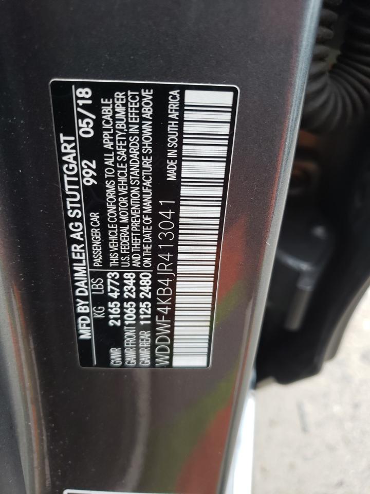 2018 Mercedes-Benz C-klasse VIN WDDWF4KB4JR413041 Copart auction photo, front end / minor dent/scratches damage thumbnail 12