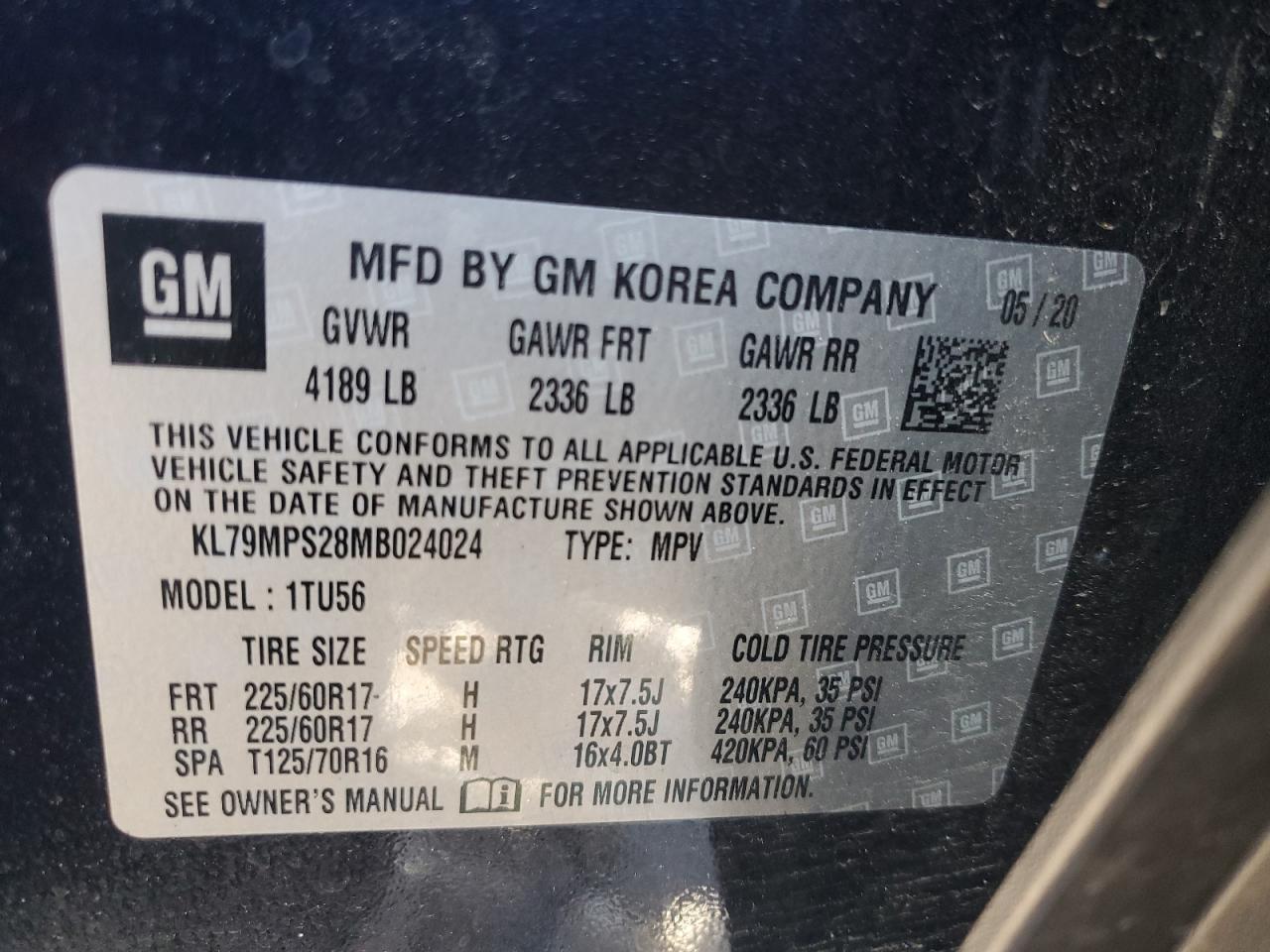 2021 Chevrolet TrailBlazer VIN KL79MPS28MB024024 Copart auction photo, rear end / side damage thumbnail 14