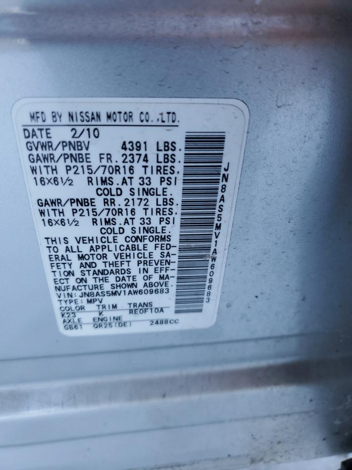 2010 Nissan Rogue VIN JN8AS5MV1AW609683 Copart auction photo, front end damage thumbnail 13