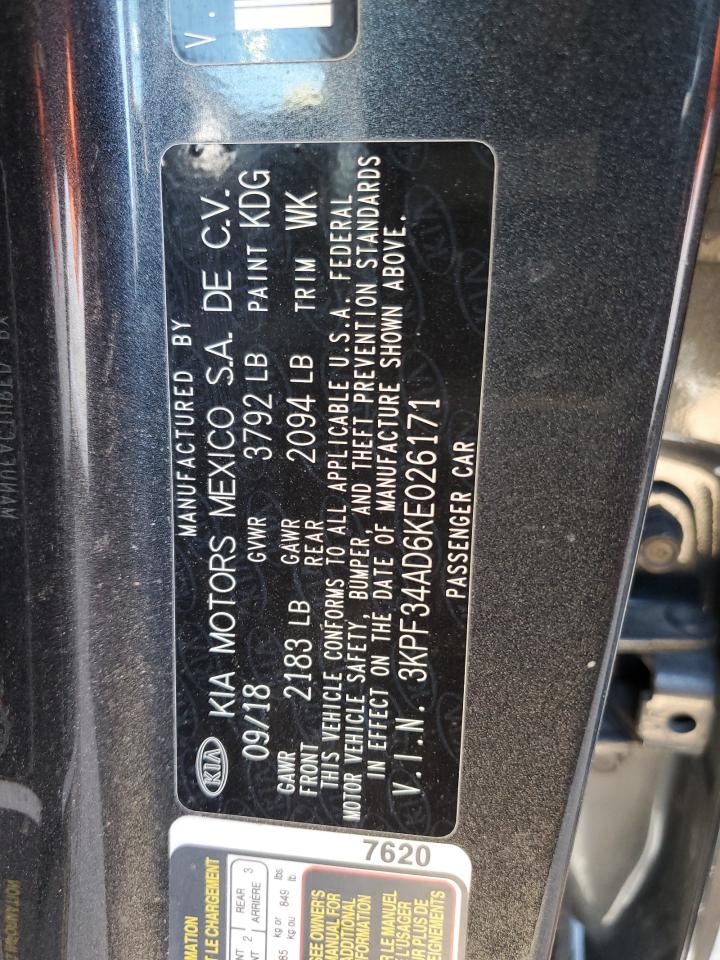 2019 KIA Forte VIN 3KPF34AD6KE026171 Copart auction photo, biohazard/chemical / front end damage thumbnail 12