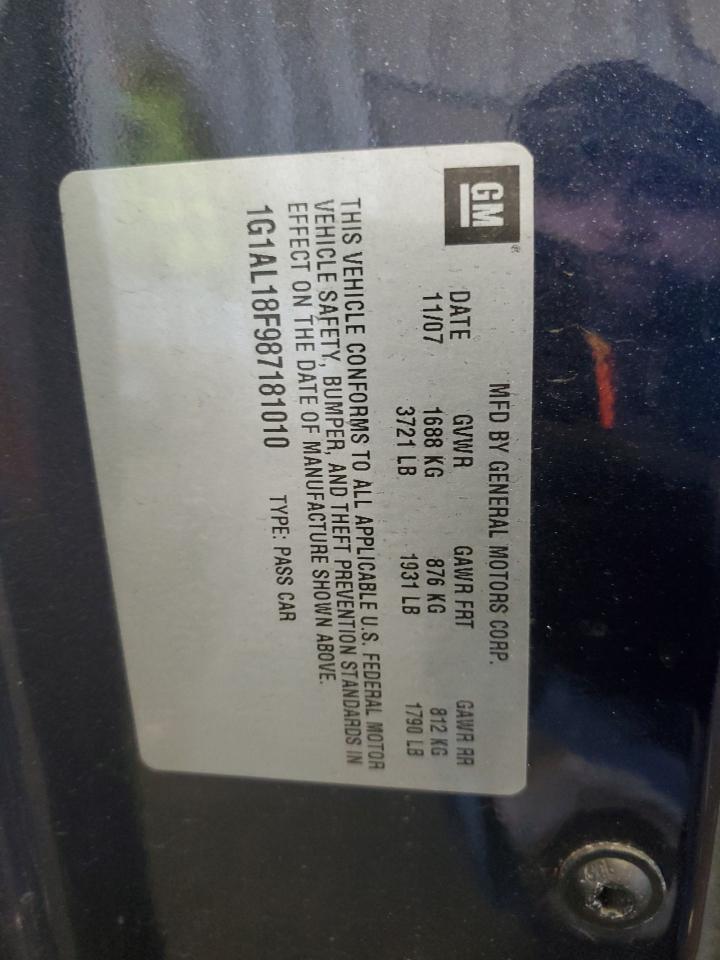 2008 Chevrolet Cobalt VIN 1G1AL18F987181010 Copart auction photo, front end / rear end damage thumbnail 12