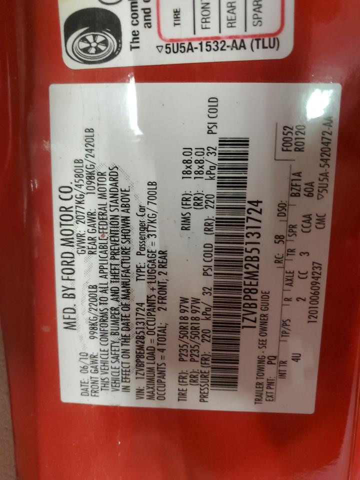 2011 Ford Mustang VIN 1ZVBP8EM2B5131724 Copart auction photo, side damage thumbnail 13