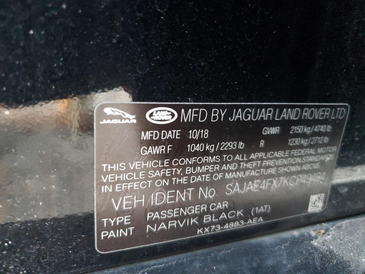 2019 Jaguar XE VIN SAJAE4FX7KCP49494 Copart auction photo, front end damage thumbnail 13