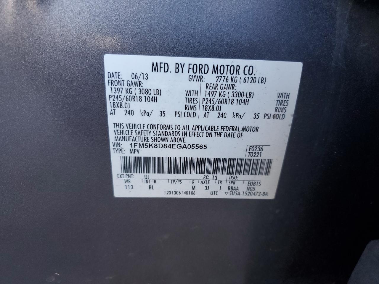 2014 Ford Explorer VIN 1FM5K8D84EGA05565 Copart auction photo, front end damage thumbnail 15
