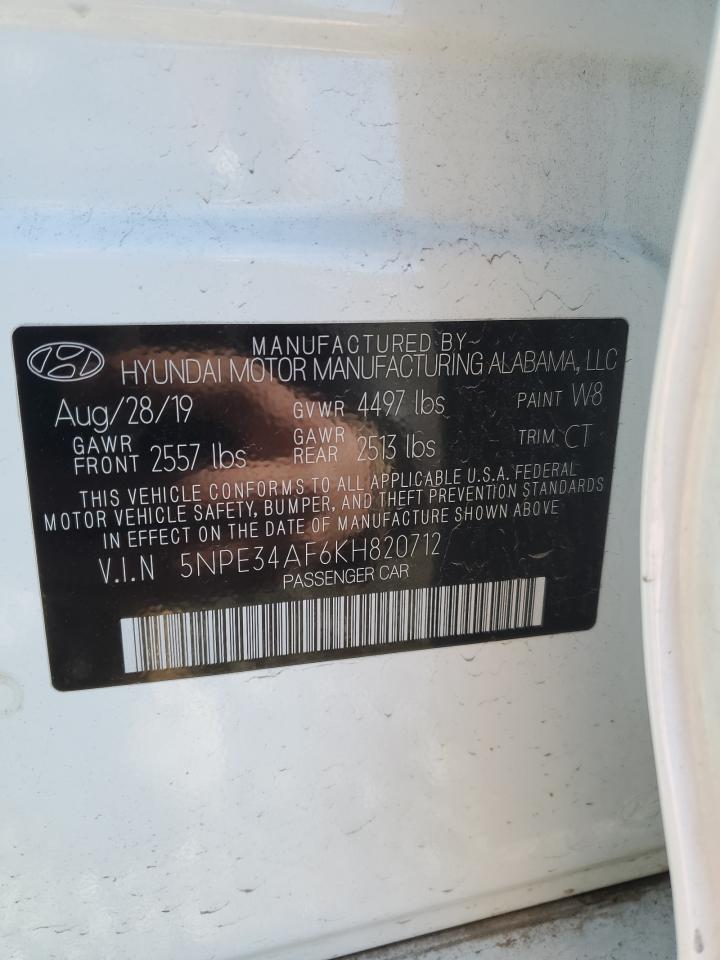 2019 Hyundai Sonata VIN 5NPE34AF6KH820712 Copart auction photo, front end / rear end damage thumbnail 14