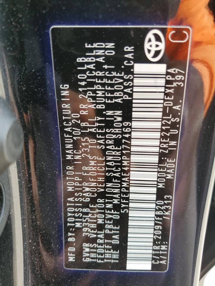 2021 Toyota Corolla VIN 5YFEPMAE4MP177469 Copart auction photo, front end damage thumbnail 12