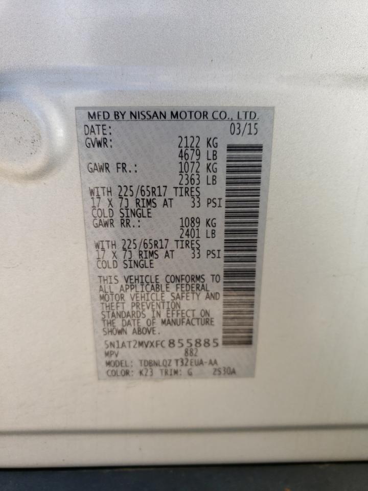 2015 Nissan Rogue VIN 5N1AT2MVXFC855885 Copart auction photo, rear end damage thumbnail 15
