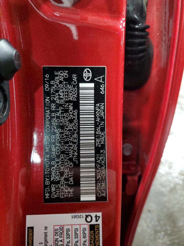2017 Toyota Corolla VIN JTNKARJE8HJ526446 Copart auction photo, front end / rear end damage thumbnail 15