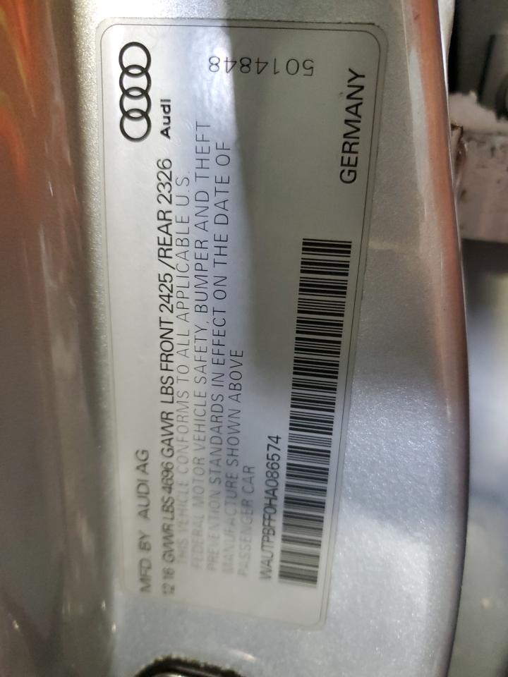 2017 Audi A3 VIN WAUTPBFF0HA086574 Copart auction photo, minor dent/scratches damage thumbnail 12