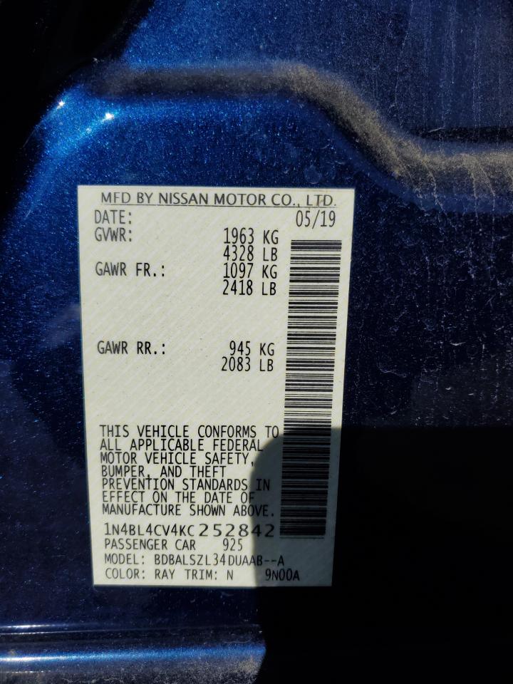 2019 Nissan Altima VIN 1N4BL4CV4KC252842 Copart auction photo, all over damage thumbnail 13