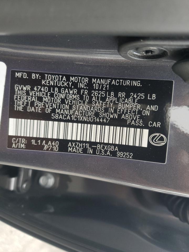 2022 Lexus ES VIN 58ACA1C1XNU014447 Copart auction photo, front end damage thumbnail 13