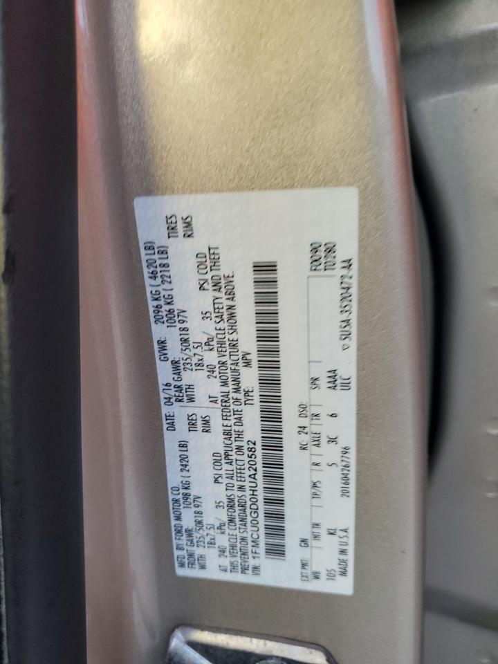 2017 Ford Escape VIN 1FMCU0GD0HUA20582 Copart auction photo, water/flood damage thumbnail 13