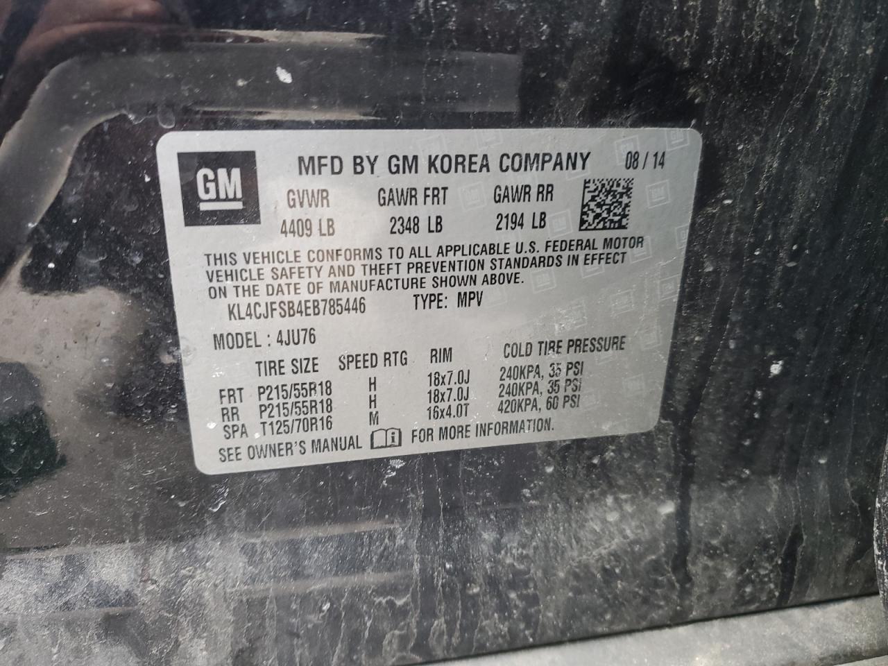 2014 Buick Encore VIN KL4CJFSB4EB785446 Copart auction photo, front end damage thumbnail 13