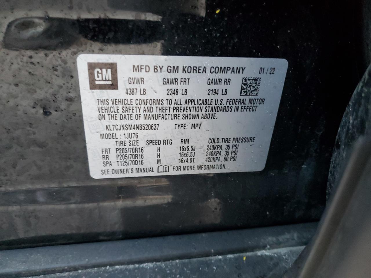 2022 Chevrolet Trax VIN KL7CJNSM4NB520637 Copart auction photo, front end / mechanical damage thumbnail 13