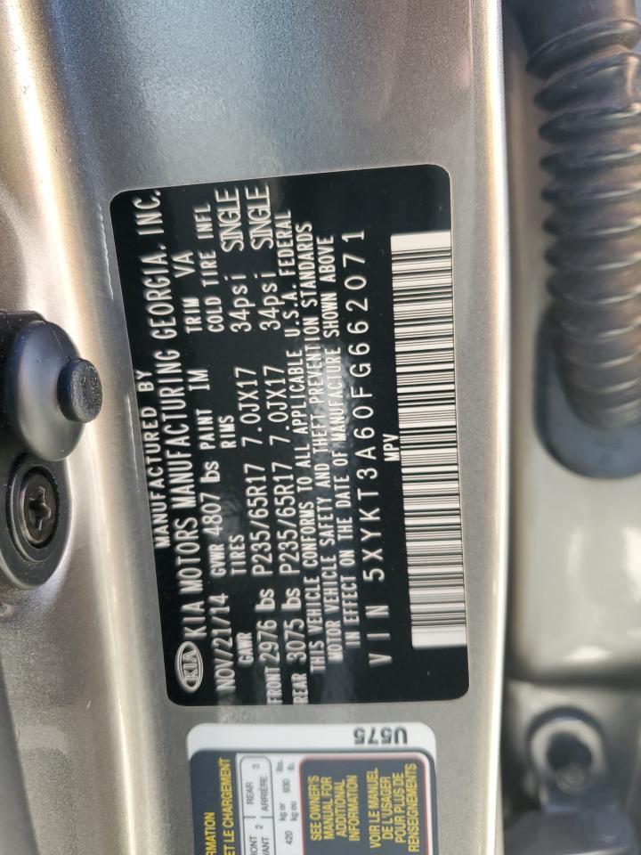 2015 KIA Sorento VIN 5XYKT3A60FG662071 Copart auction photo, front end damage thumbnail 15