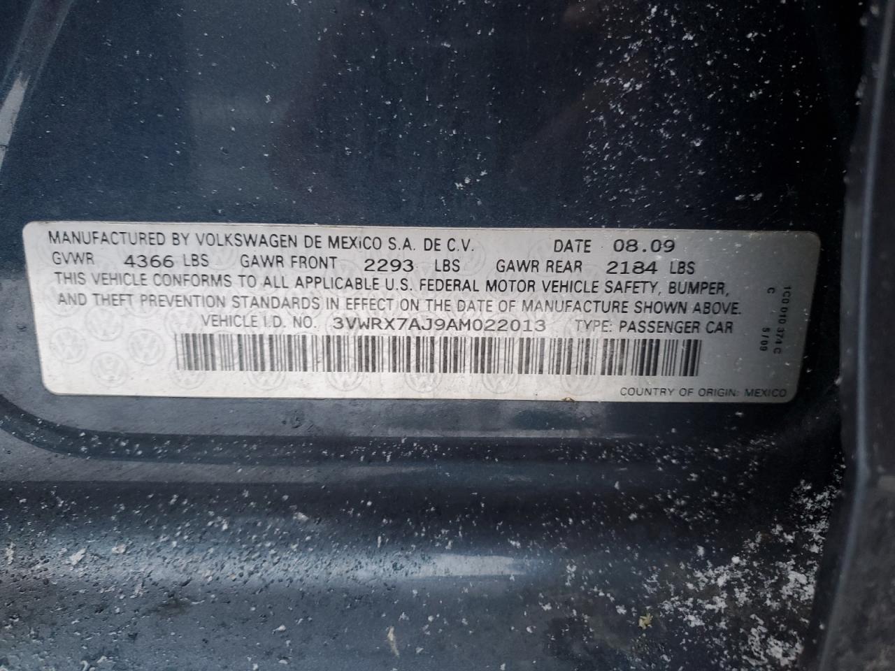 2010 Volkswagen Jetta VIN 3VWRX7AJ9AM022013 Copart auction photo, rear end damage thumbnail 12