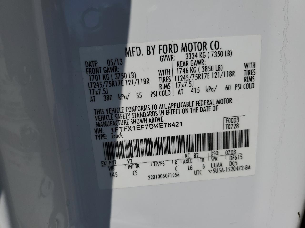 2013 Ford F-150 VIN 1FTFX1EF7DKE78421 Copart auction photo, rear end damage thumbnail 12