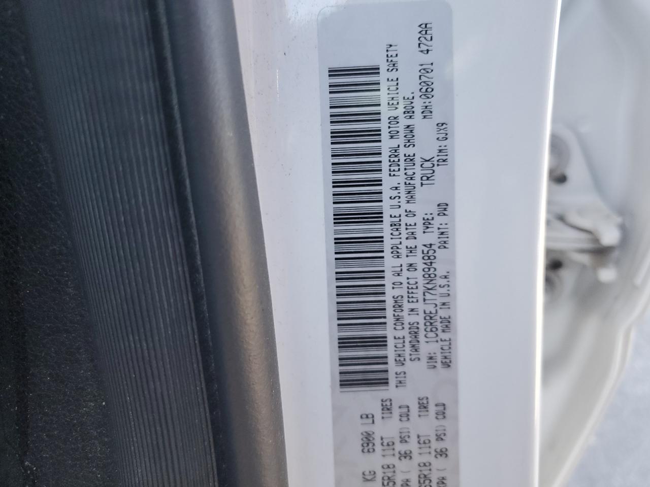 2019 RAM 1500 VIN 1C6RREJT7KN894854 Copart auction photo, front end / side damage thumbnail 13