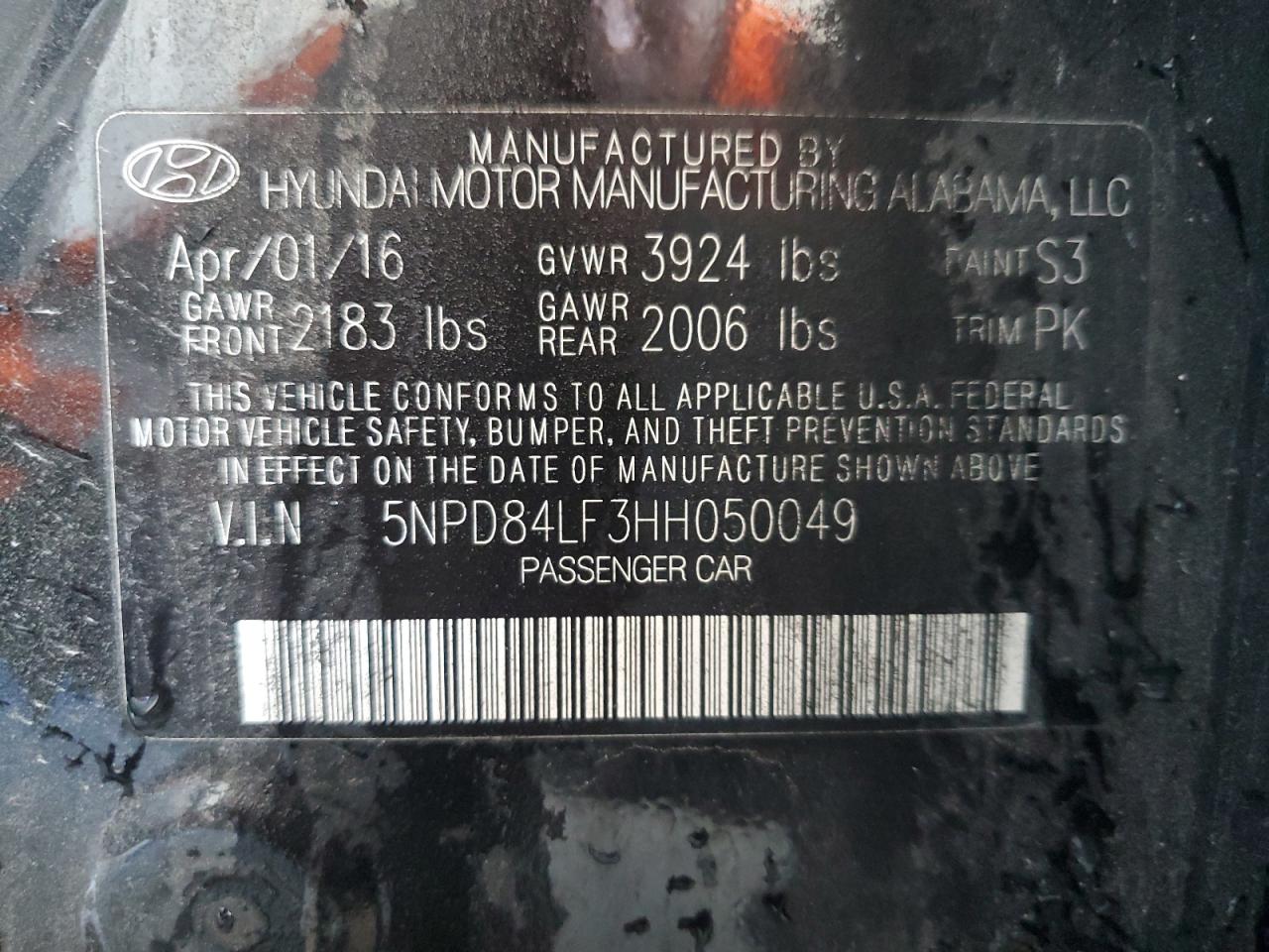 2017 Hyundai Elantra VIN 5NPD84LF3HH050049 Copart auction photo, rear end / minor dent/scratches damage thumbnail 12