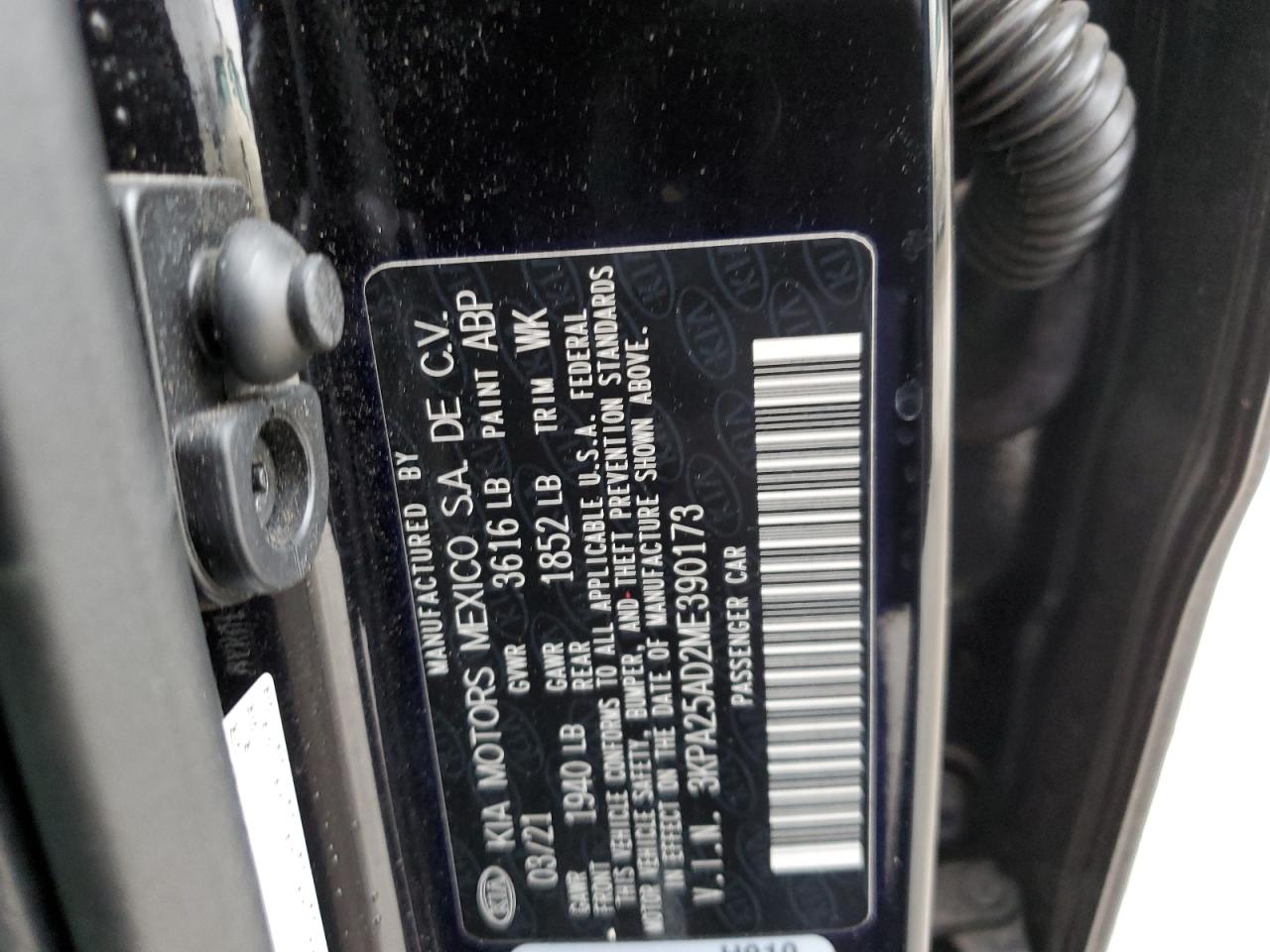 2021 KIA Rio VIN 3KPA25AD2ME390173 Copart auction photo, all over damage thumbnail 14