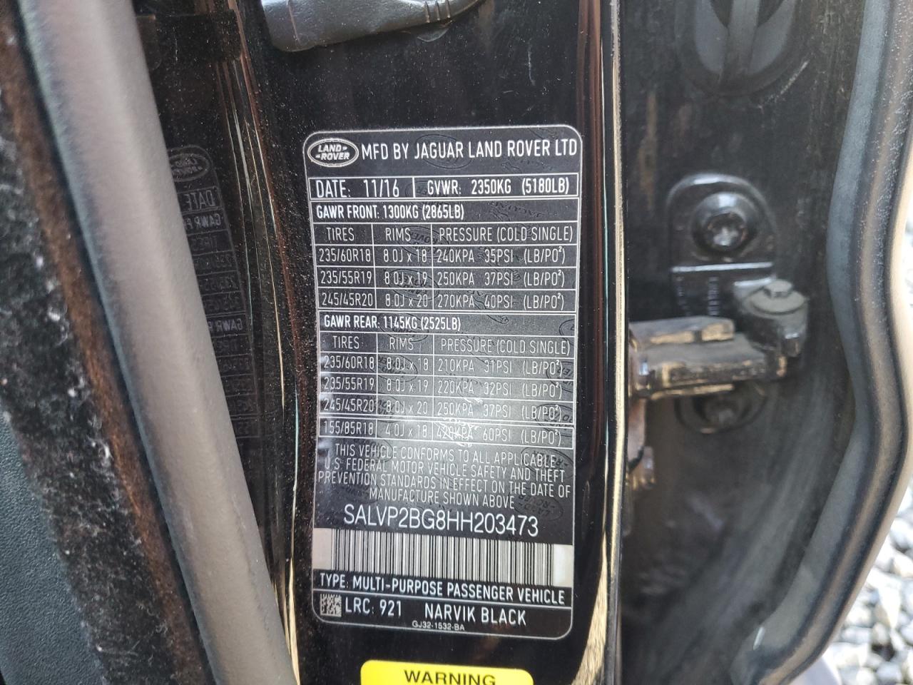 2017 Land Rover Range Rover VIN SALVP2BG8HH203473 Copart auction photo, front end damage thumbnail 12