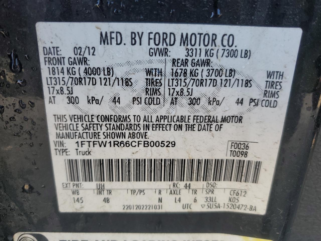 2012 Ford F-150 VIN 1FTFW1R66CFB00529 Copart auction photo, front end damage thumbnail 12