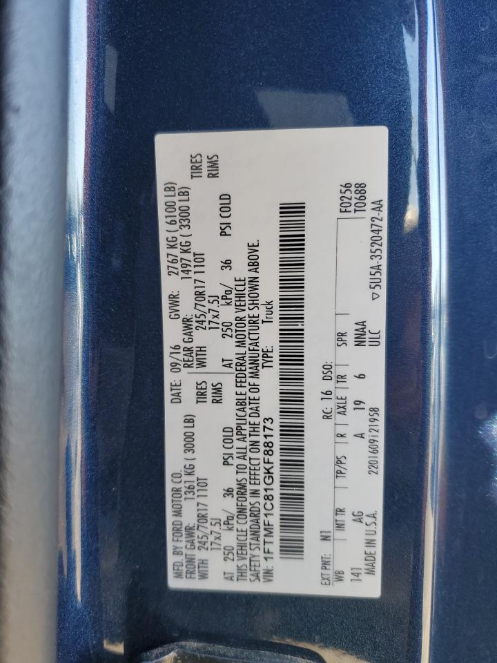 2016 Ford F-150 VIN 1FTMF1C81GKF88173 Copart auction photo, front end damage thumbnail 14