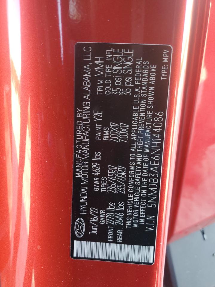 2022 Hyundai Tucson VIN 5NMJB3AE6NH144086 Copart auction photo, front end damage thumbnail 13