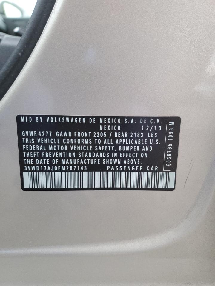 2014 Volkswagen Jetta VIN 3VWD17AJ0EM257143 Copart auction photo, rear end damage thumbnail 14
