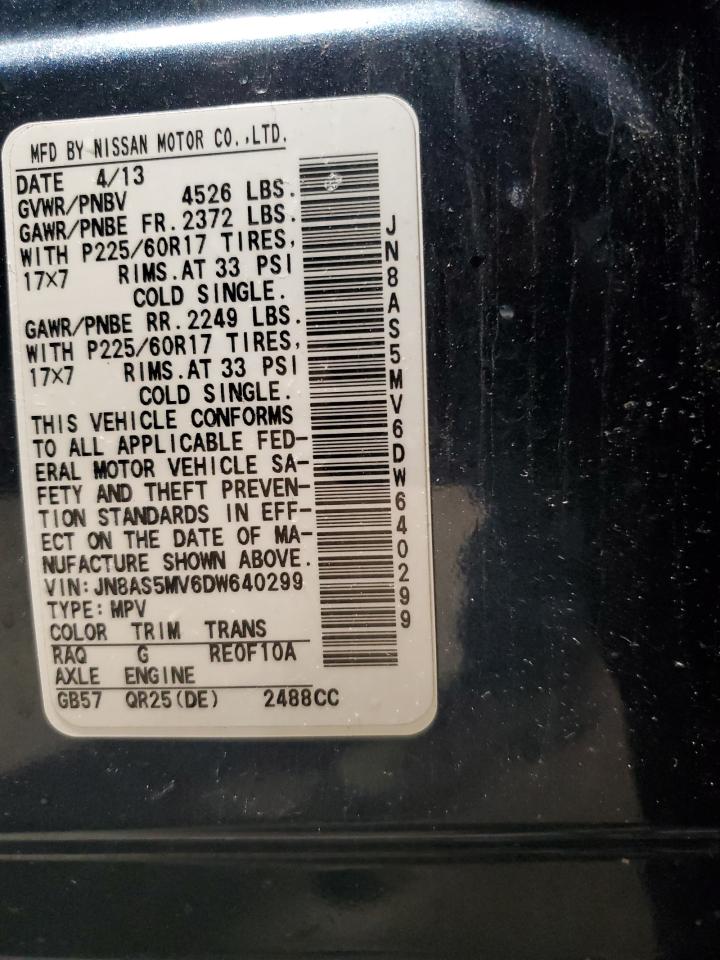 2013 Nissan Rogue VIN JN8AS5MV6DW640299 Copart auction photo, front end damage thumbnail 15