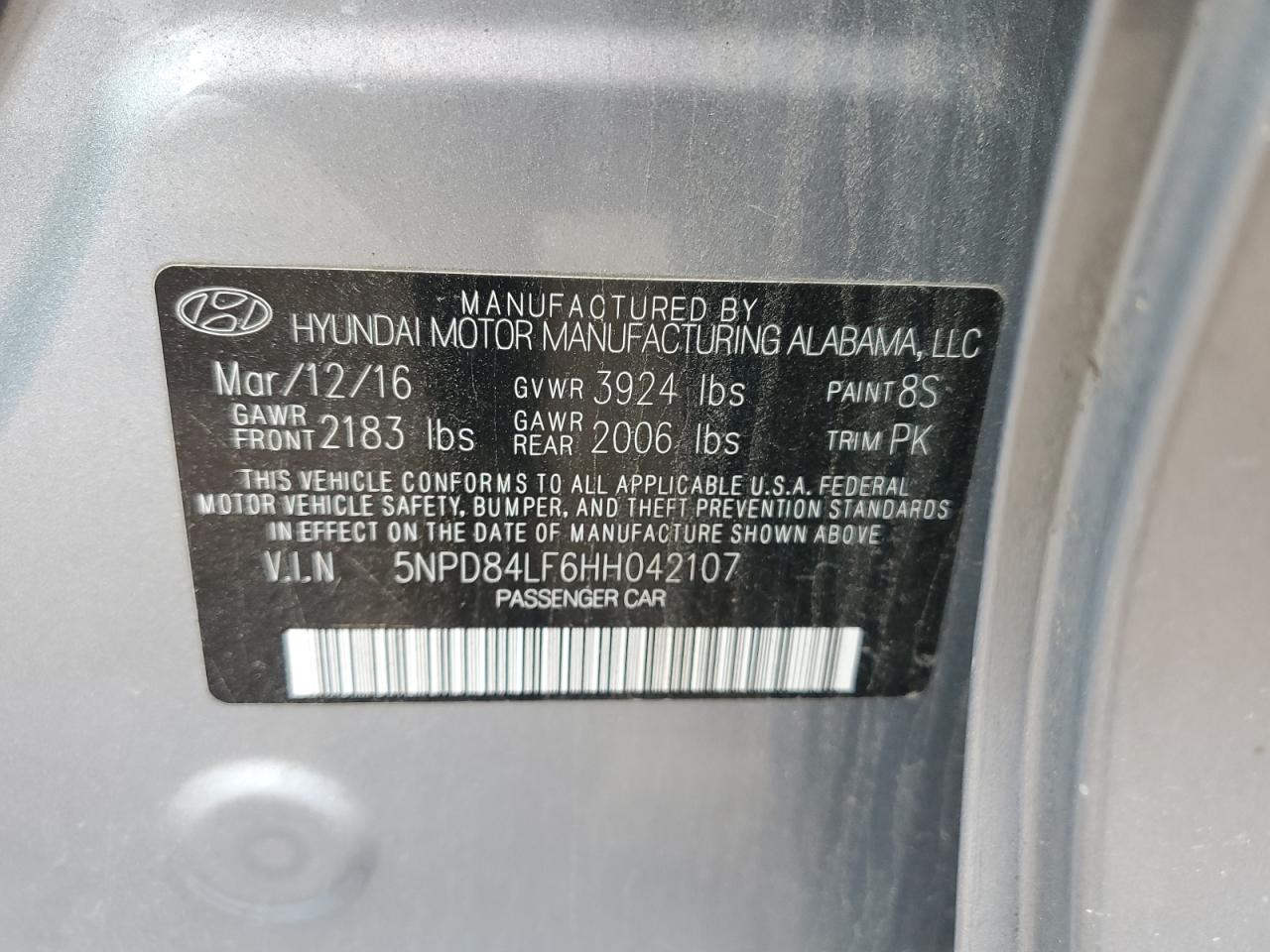 2017 Hyundai Elantra VIN 5NPD84LF6HH042107 Copart auction photo, front end / side damage thumbnail 12