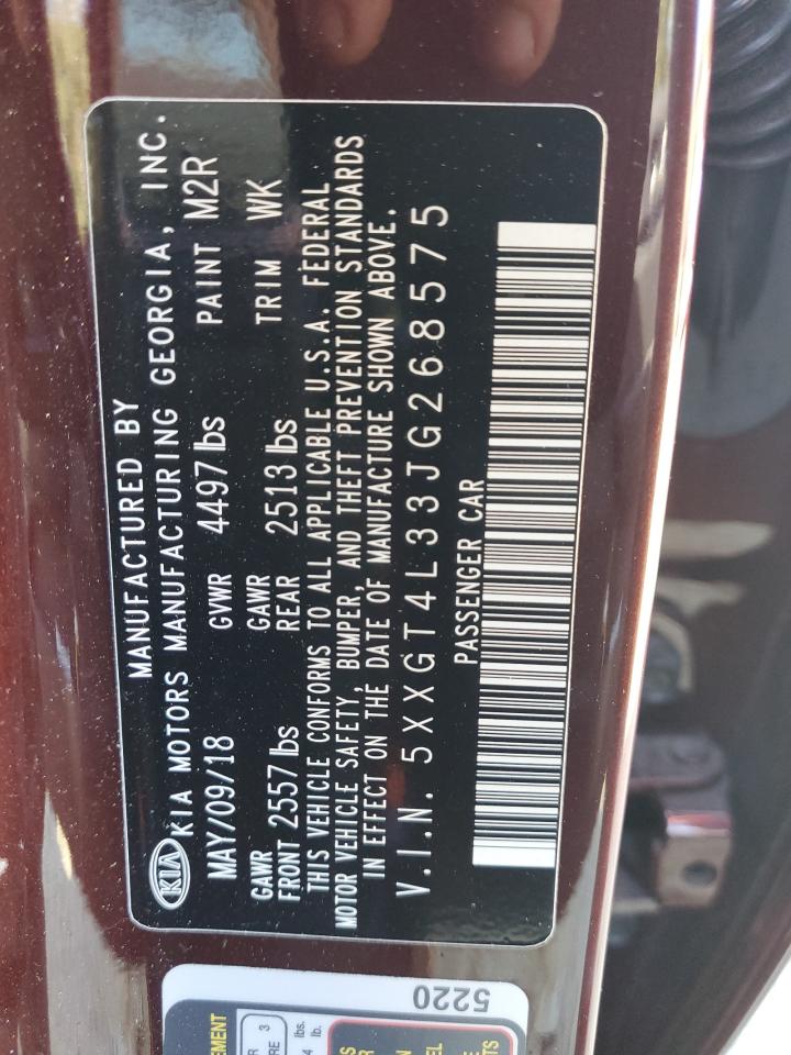 2018 KIA Optima VIN 5XXGT4L33JG268575 Copart auction photo, front end / top/roof damage thumbnail 12