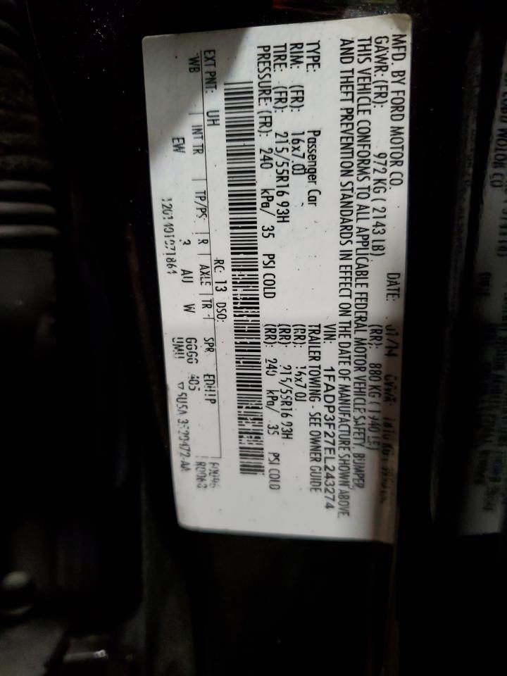 2014 Ford Focus VIN 1FADP3F27EL243274 Copart auction photo, front end / rear end damage thumbnail 13