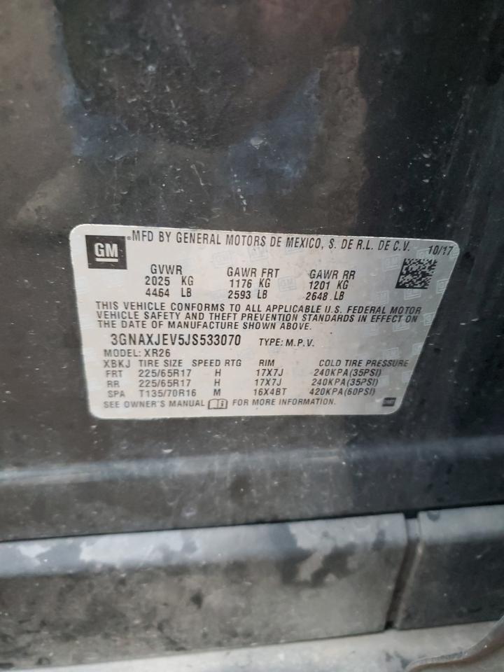 2018 Chevrolet Equinox VIN 3GNAXJEV5JS533070 Copart auction photo, front end damage thumbnail 12
