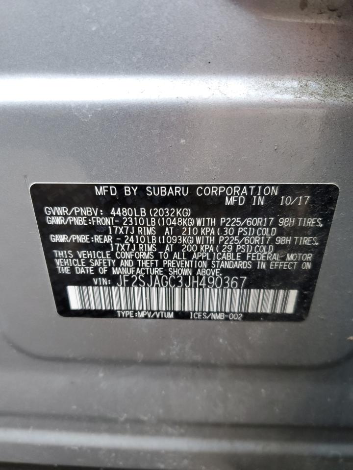 2018 Subaru Forester VIN JF2SJAGC3JH490367 Copart auction photo, top/roof / minor dent/scratches damage thumbnail 13