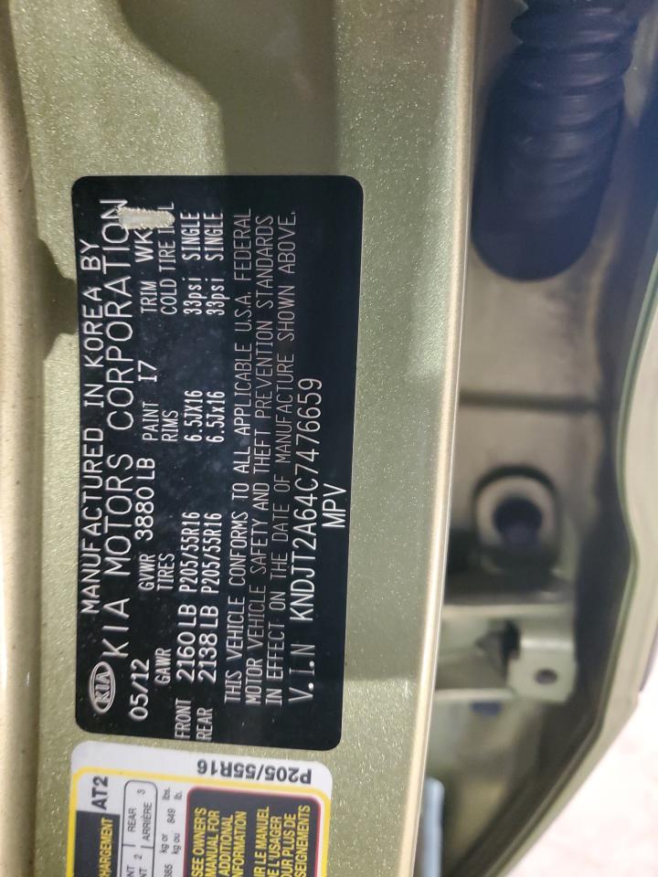 2012 KIA Soul VIN KNDJT2A64C7476659 Copart auction photo, rear end damage thumbnail 13