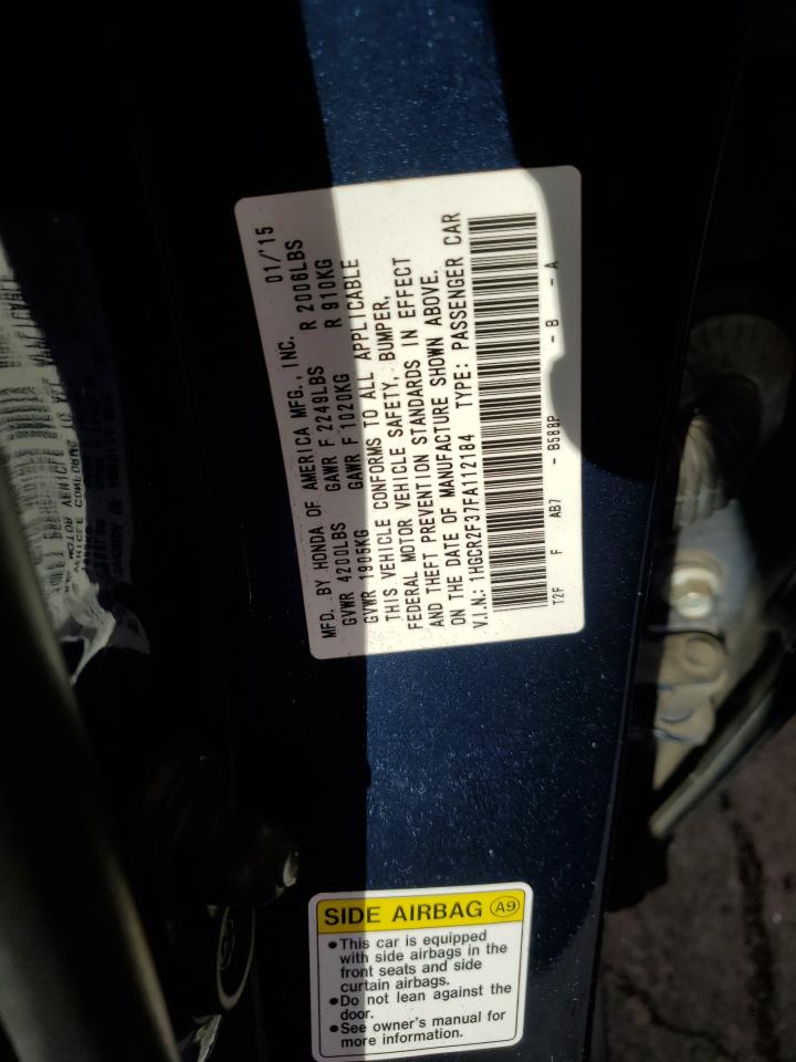 2015 Honda Accord VIN 1HGCR2F37FA112184 Copart auction photo, front end damage thumbnail 14