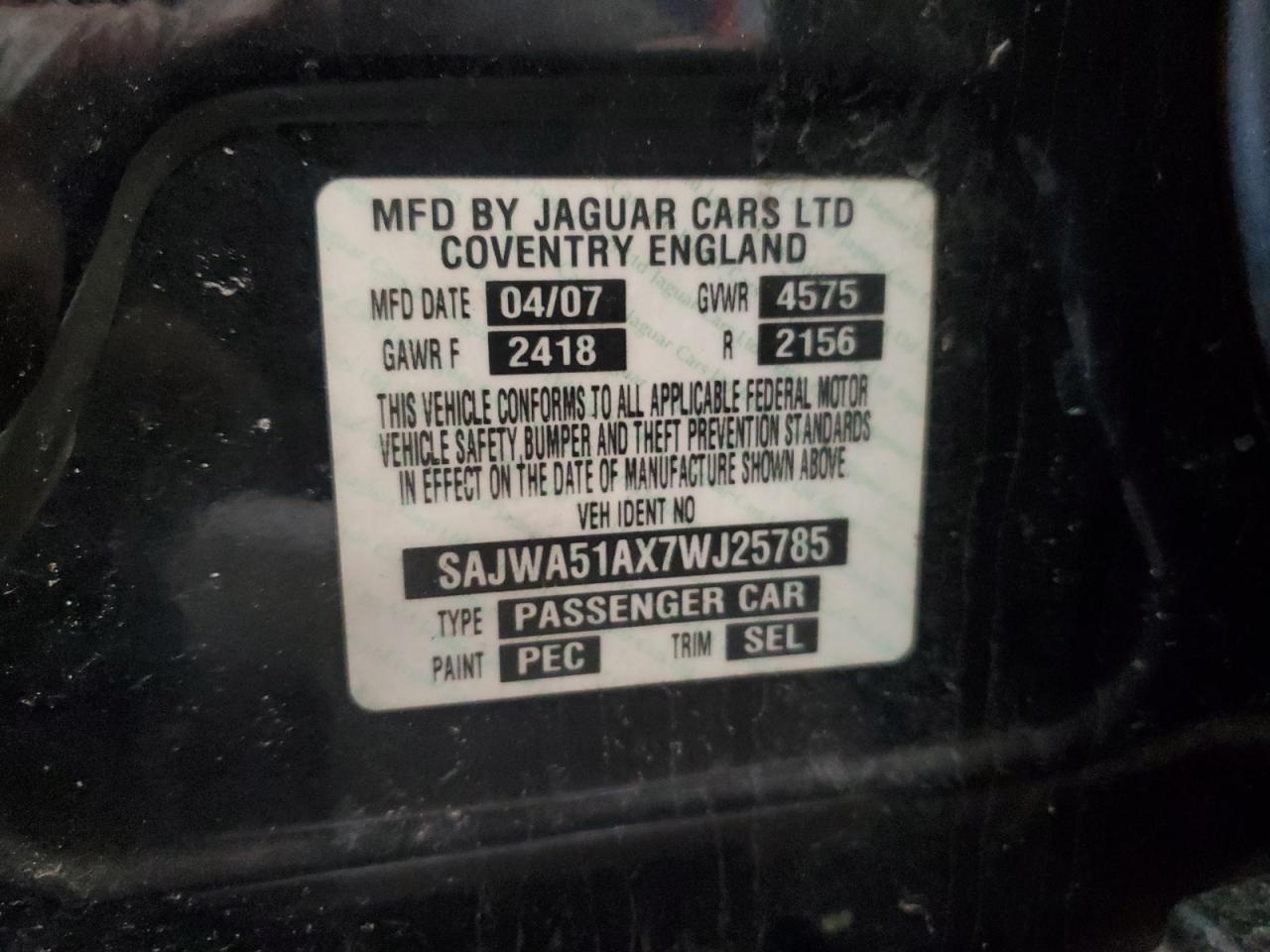 2007 Jaguar X-Type VIN SAJWA51AX7WJ25785 Copart auction photo, front end damage thumbnail 12