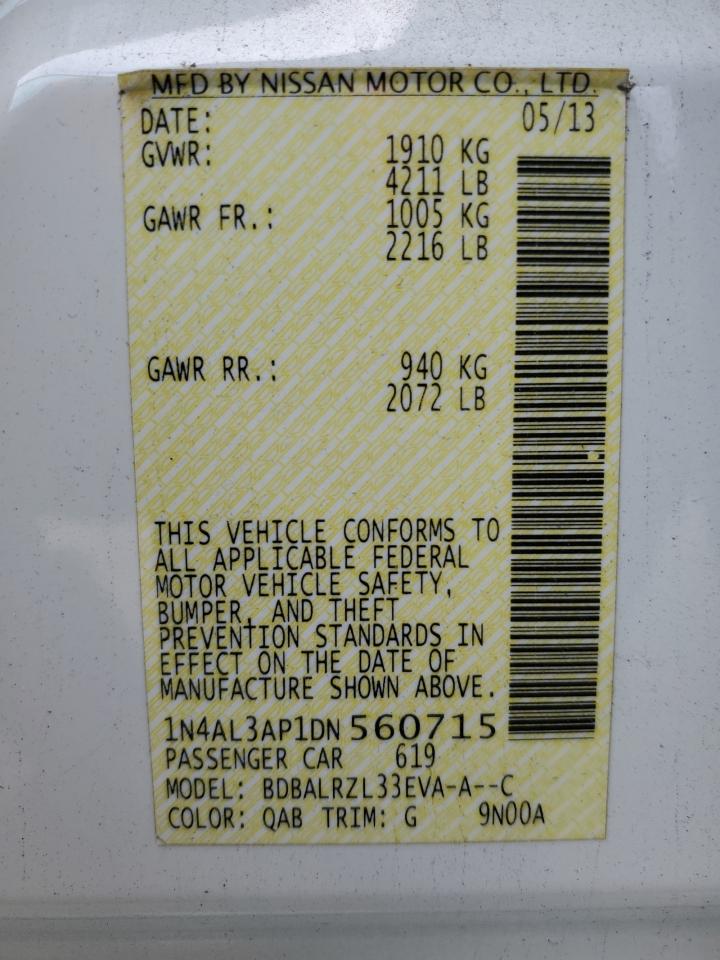 2013 Nissan Altima VIN 1N4AL3AP1DN560715 Copart auction photo, side / minor dent/scratches damage thumbnail 14