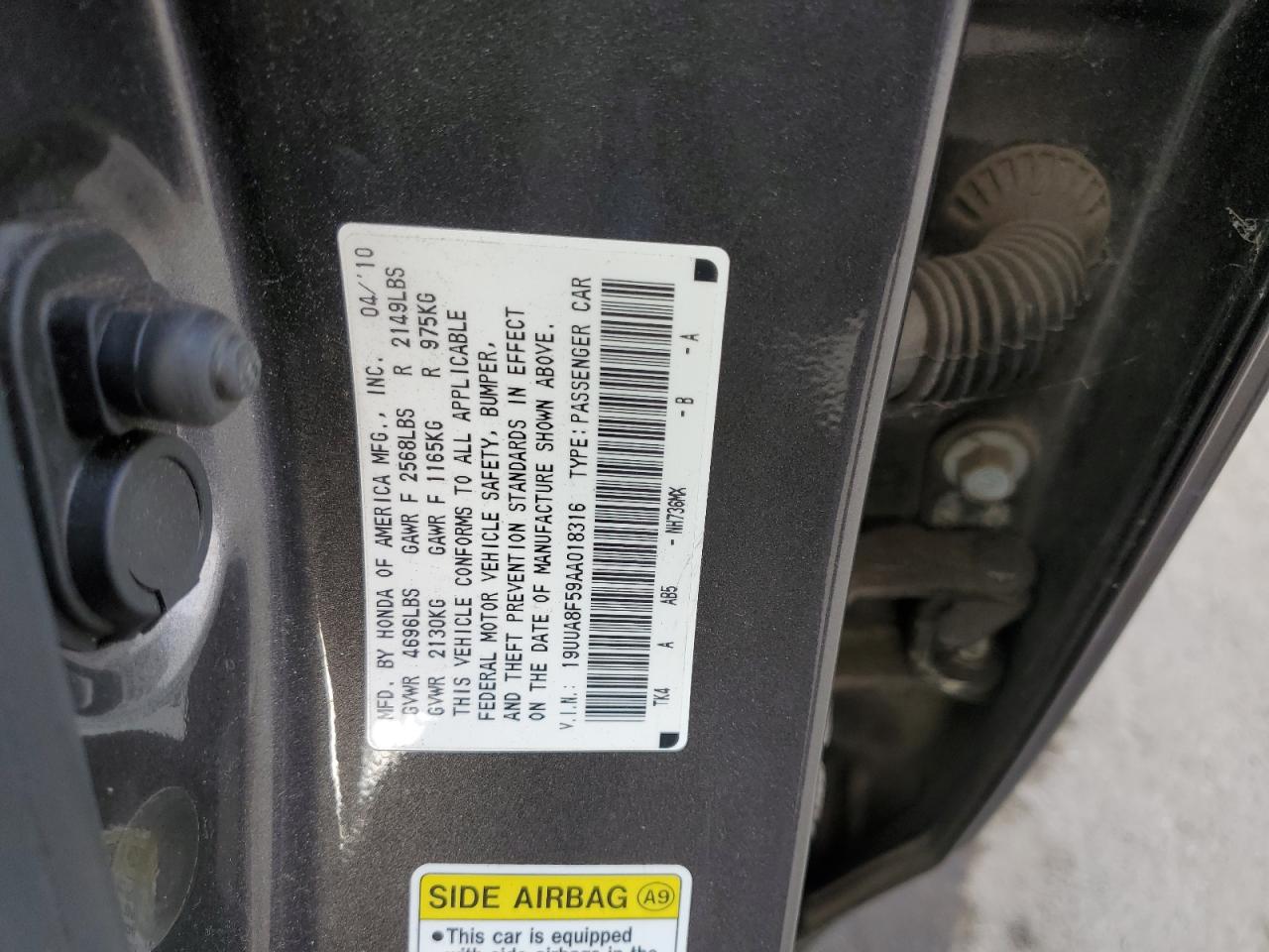 2010 Acura TL VIN 19UUA8F59AA018316 Copart auction photo, front end damage thumbnail 13