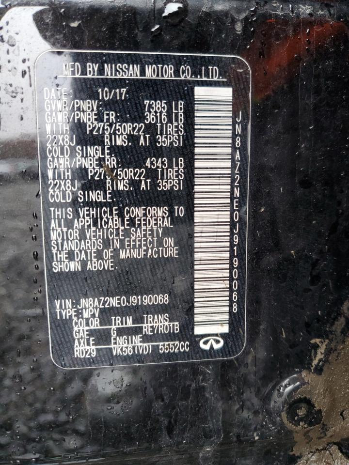 2018 Infiniti QX80 VIN JN8AZ2NE0J9190068 Copart auction photo, water/flood damage thumbnail 15