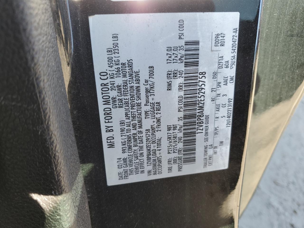 2014 Ford Mustang VIN 1ZVBP8AM2E5295758 Copart auction photo, burn - interior damage thumbnail 12