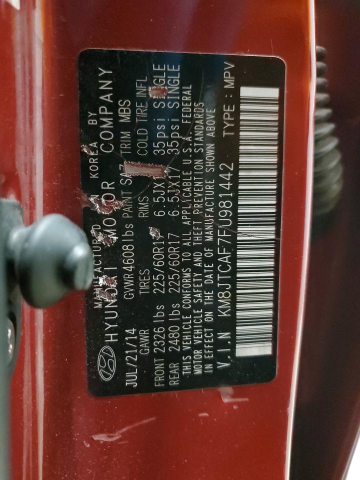 2015 Hyundai Tucson VIN KM8JTCAF7FU981442 Copart auction photo, front end / mechanical damage thumbnail 14