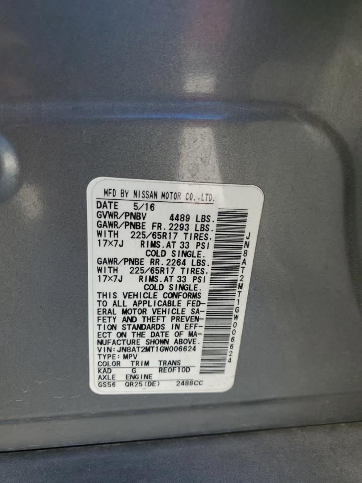 2016 Nissan Rogue VIN JN8AT2MT1GW006624 Copart auction photo, front end damage thumbnail 13