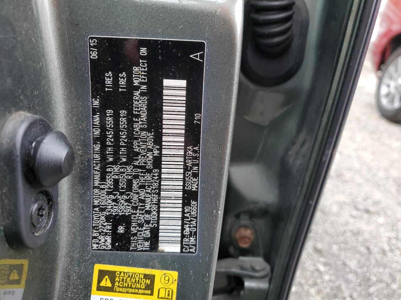 2015 Toyota Highlander VIN 5TDDKRFH6FS182449 Copart auction photo, side / rear end damage thumbnail 13