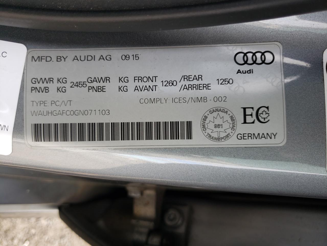 2016 Audi A6 VIN WAUHGAFC0GN071103 Copart auction photo, front end damage thumbnail 15