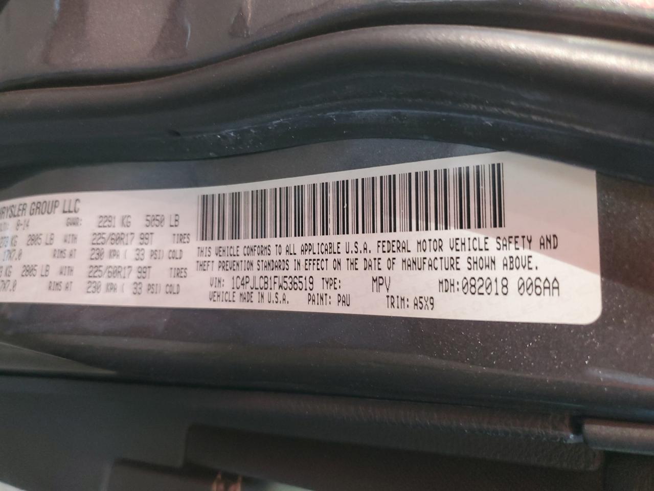 2015 Jeep Grand Cherokee VIN 1C4PJLCB1FW536519 Copart auction photo, front end damage thumbnail 13