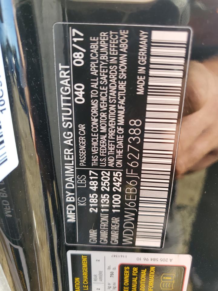 2018 Mercedes-Benz C-klasse VIN WDDWJ6EB6JF627388 Copart auction photo, rear end damage thumbnail 12