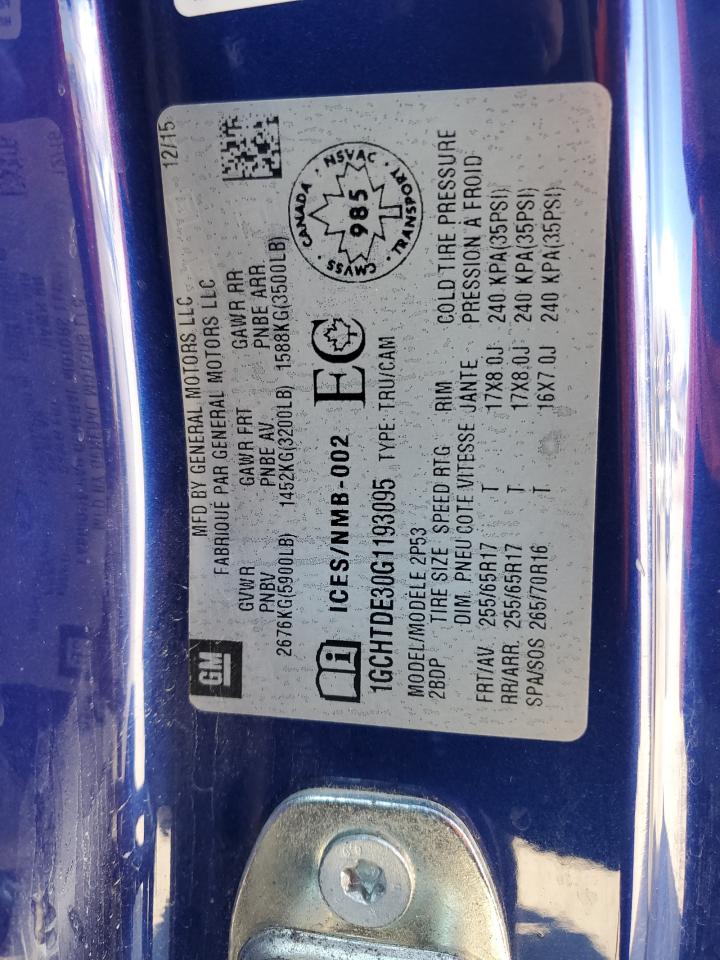 2016 Chevrolet Colorado VIN 1GCHTDE30G1193095 Copart auction photo, front end damage thumbnail 12