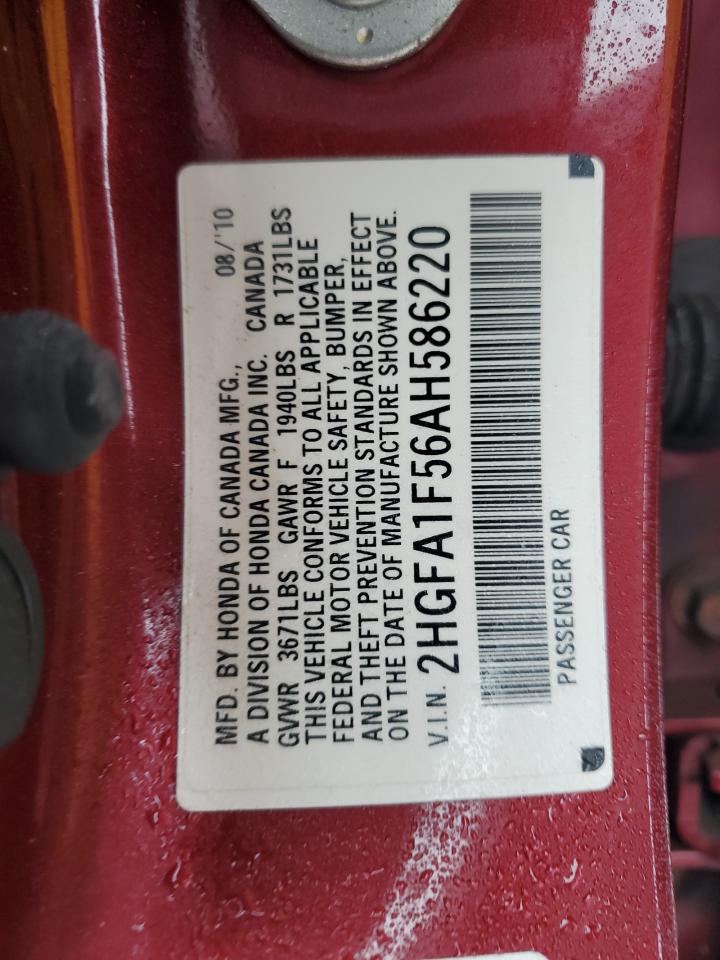 2010 Honda Civic VIN 2HGFA1F56AH586220 Copart auction photo, front end / rear end damage thumbnail 15